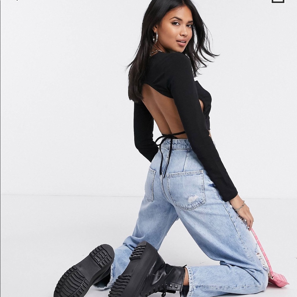 Black open back top